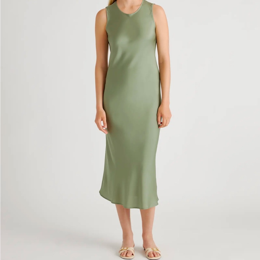 Quince Sage Green Sleeveless Washable Bias Cut Silk Dress